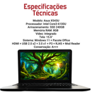 Asus X543U - Intel Core i3-6100U, 8GB RAM, 240GB SSD, Tela 15.6", Windows 11 + Pacote Office