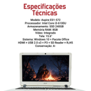 Acer Aspire ES1-572 - Intel Core i3-6100U, 8GB RAM, 240GB SSD, Tela 15.6", Windows 10 + Pacote Office
