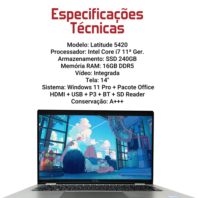 Dell Latitude 5420 - Intel Core i7 11ª Ger., 16GB RAM, 240GB SSD, Tela 14", Windows 11 + Pacote Office
