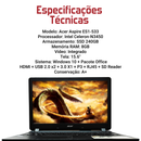 Acer Aspire ES1-533 - Intel Celeron-N3450, 8GB RAM, 240GB SSD, Tela 15.6", Windows 10 + Pacote Office