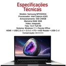 Samsung Book NP550XDA - Intel Celeron-6305, 8GB RAM, 240GB SSD, Tela 15.6" , Windows 11 + Pacote Office