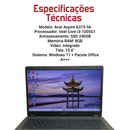 Acer Aspire A315-56 - Intel Core i3-1005G1, 8GB RAM, 480GB SSD, Tela 15.6", Windows 10 + Pacote Office