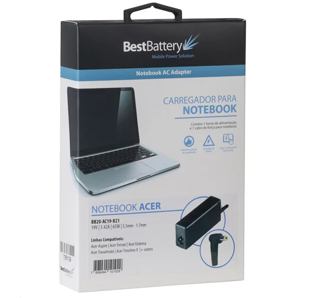 Fonte P/ Notebook Acer 19V 3.42A 65W BB20-AC19-B21 Best Battery