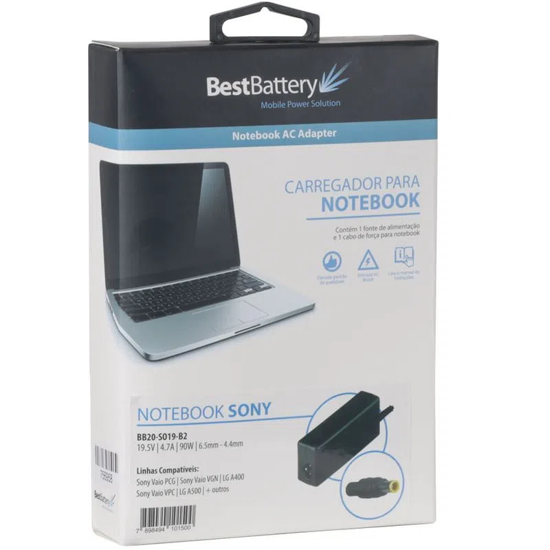 Fonte P/ Notebook Sony 19.5V 4.7A 92W 6.5mm-4.4mm BB20-SO19-B2 Best Battery