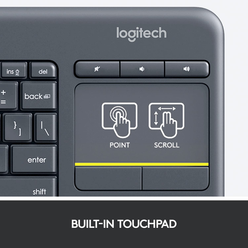 Teclado sem fio Logitech K400 Plus TV com Touchpad Integrado, Conexão USB Unifying e Layout ABNT2