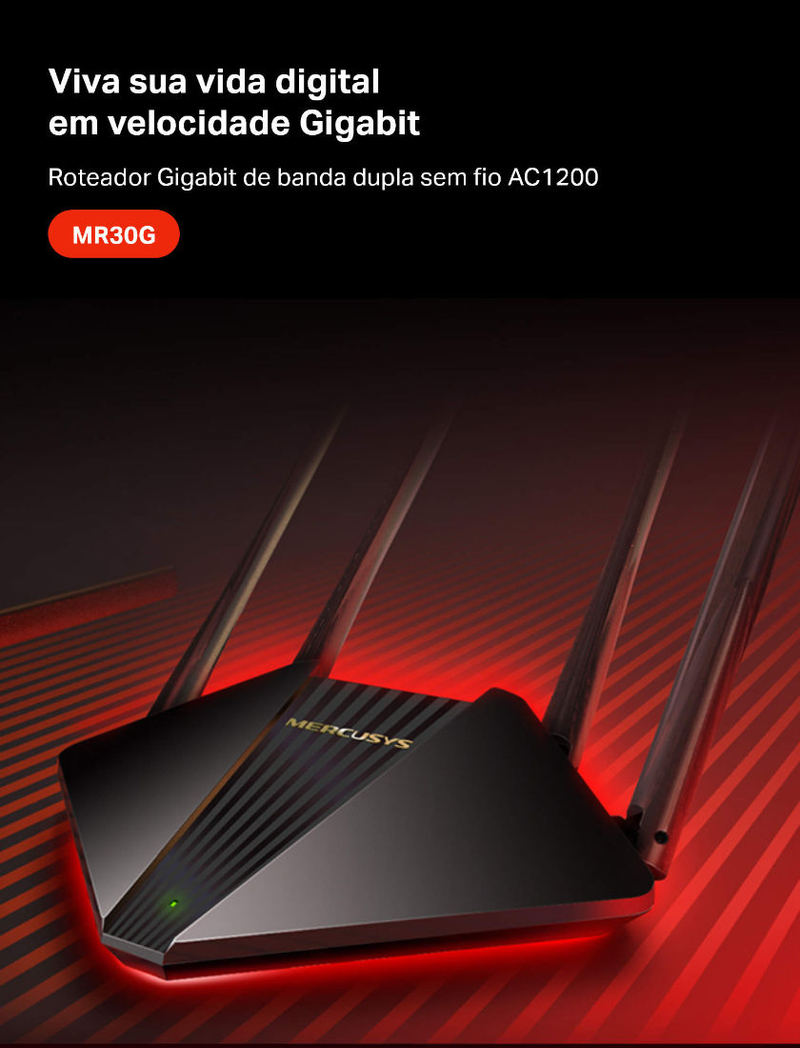 Roteador Wireless Dual Band Gigabit AC1200 MR30G (BR) – Mercusys, Preto