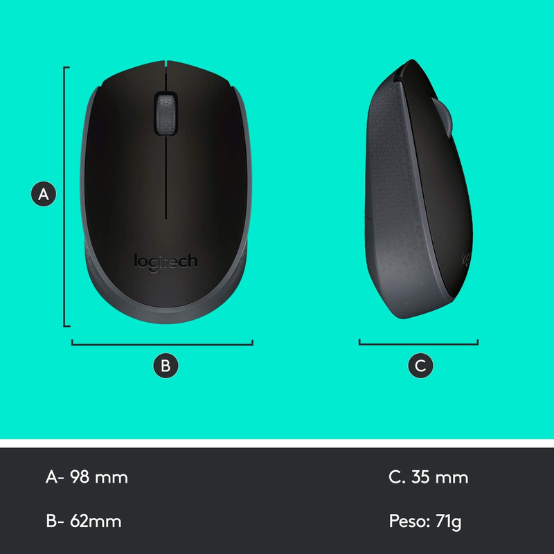 Logitech M170 - Mouse sem fio com Design Ambidestro Compacto, Conexão USB e Pilha Inclusa, Preto