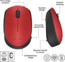 Mouse sem fio Logitech M170 com Design Ambidestro Compacto, Conexão USB e Pilha Inclusa - Vermelho