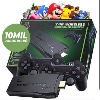 GameStick 10mil Jogos Retrô 2 Controles Sem Fio Console Original Portátil